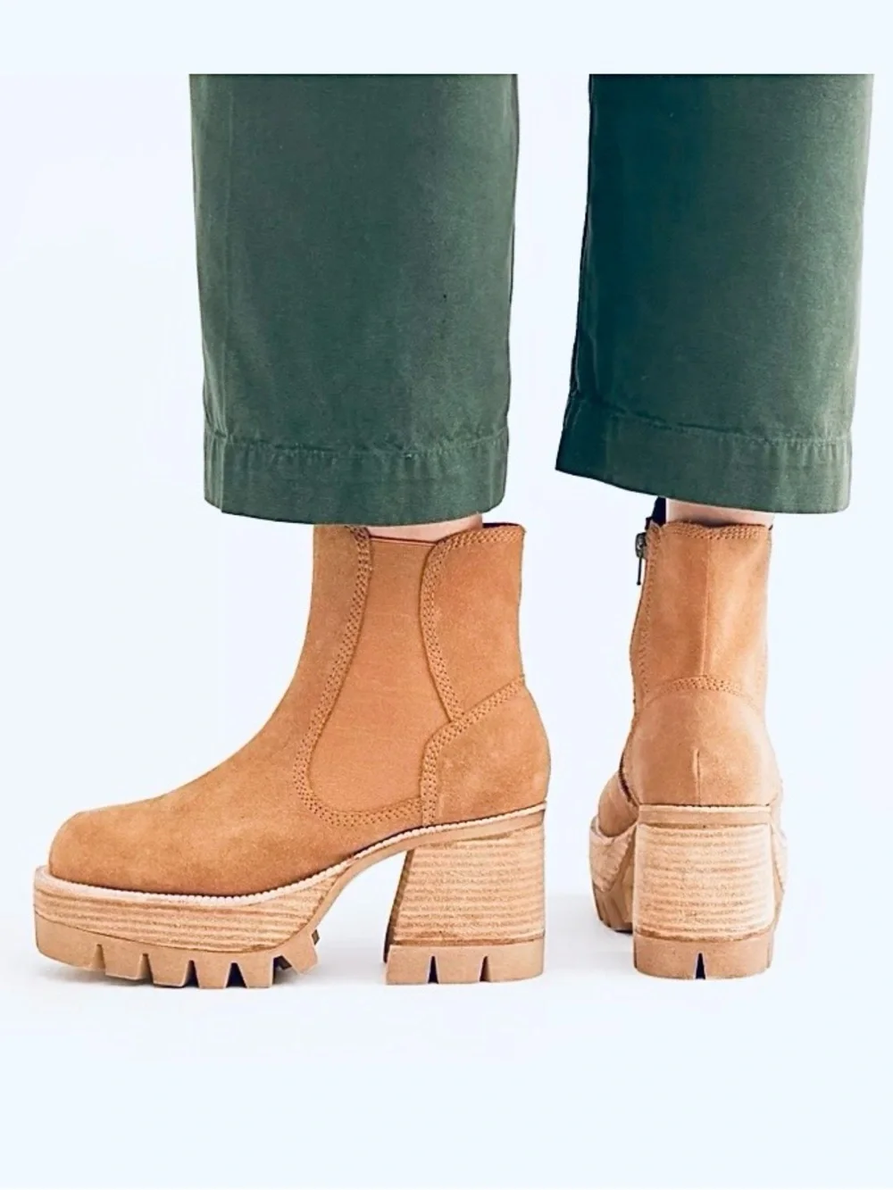 Free People Jeffrey Campbell Preston Platform Boots Sz 10 Y2K Tan Leather Suede